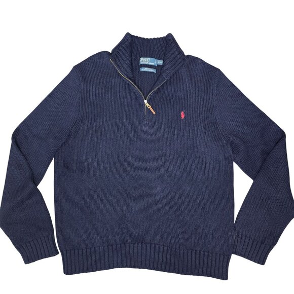 Polo Ralph Lauren Navy 1/4 Zip Pullover Sweater XXL Cotton Mens Ribbed Knit - Picture 7 of 8